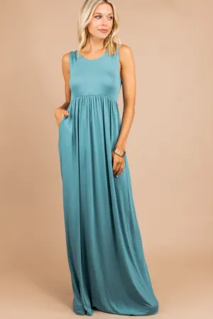 Speak With Kindness Dusty Teal Empire Maxi Dress