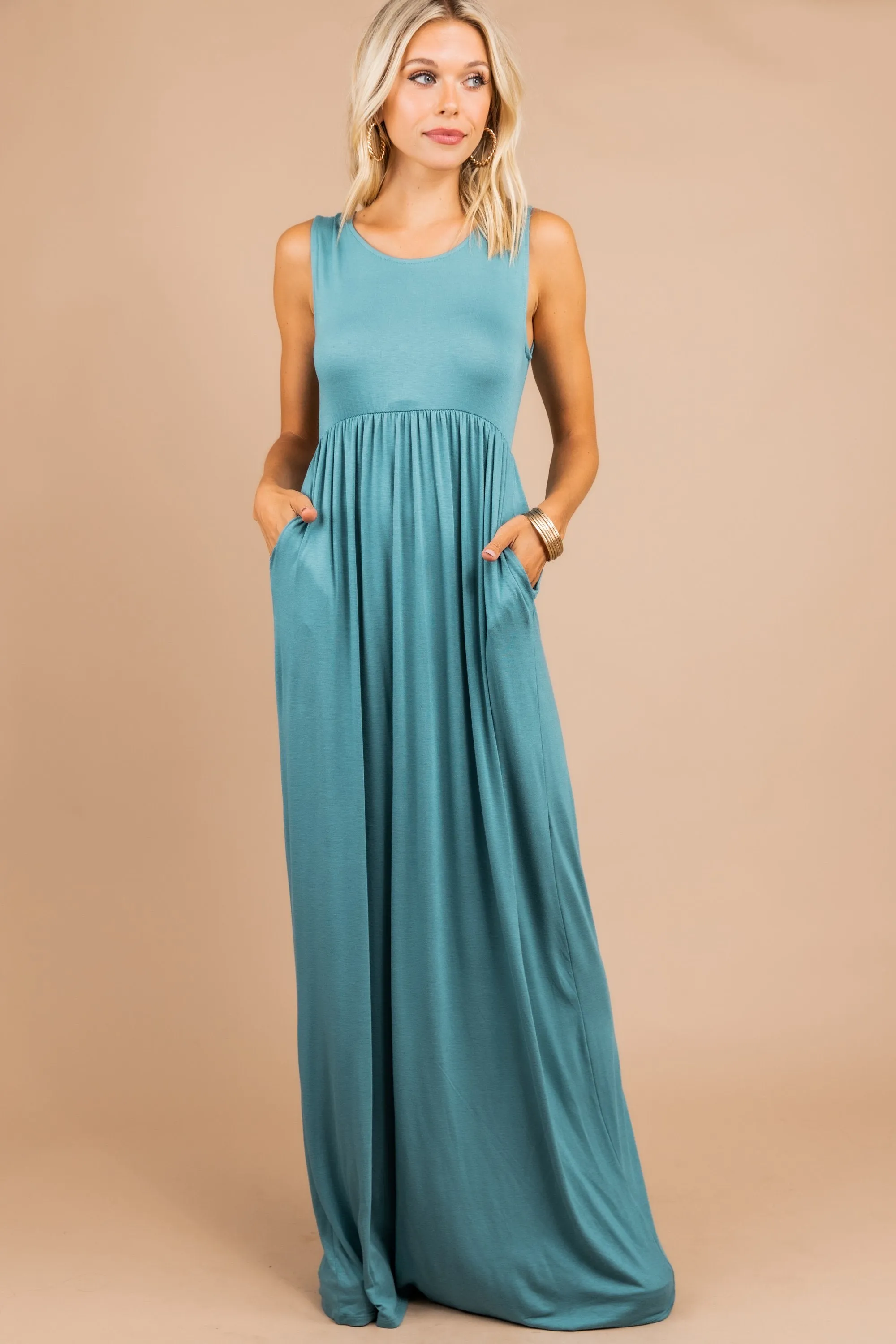 Speak With Kindness Dusty Teal Empire Maxi Dress