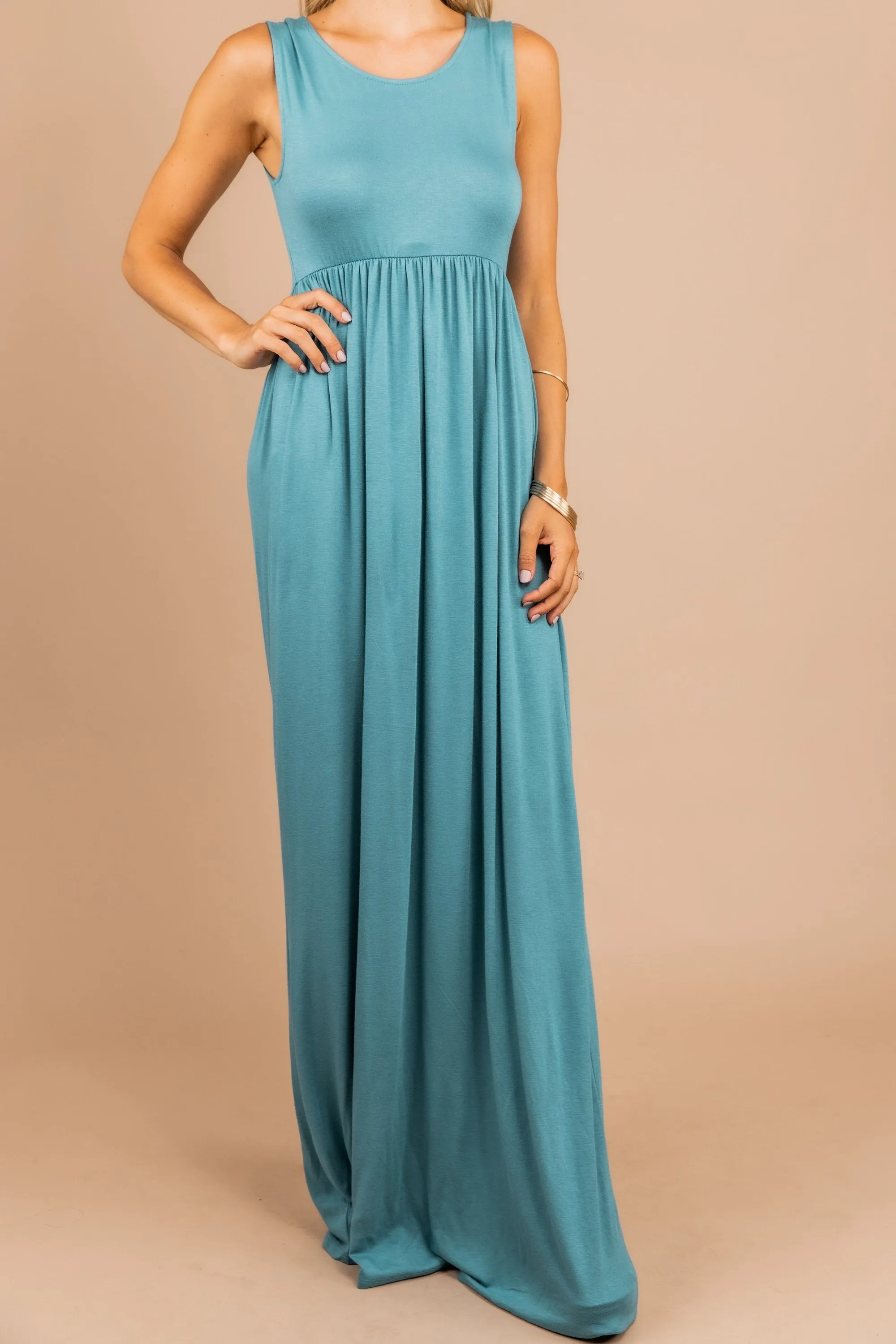 Speak With Kindness Dusty Teal Empire Maxi Dress