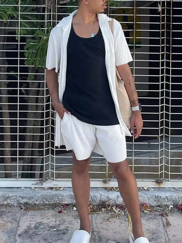 Summer Textured Shirt & Shorts Set for Men