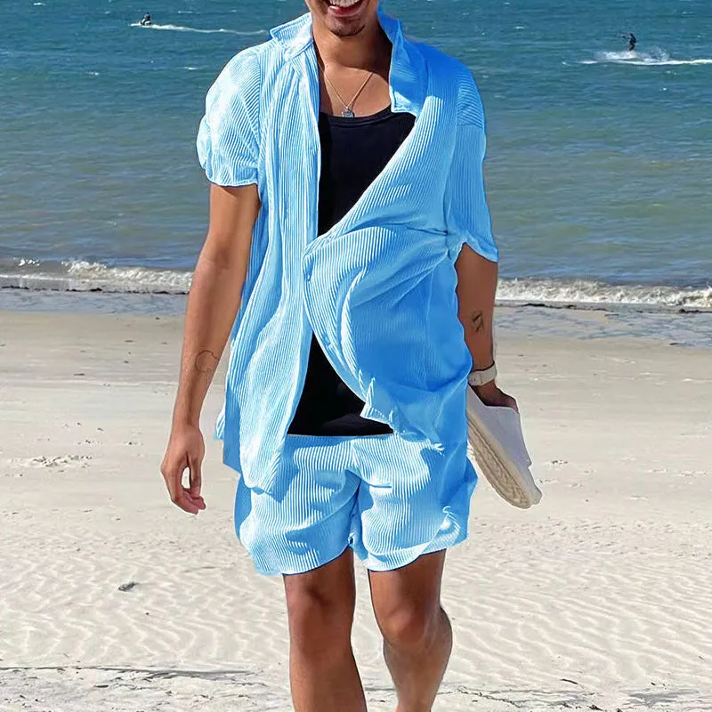 Summer Textured Shirt & Shorts Set for Men
