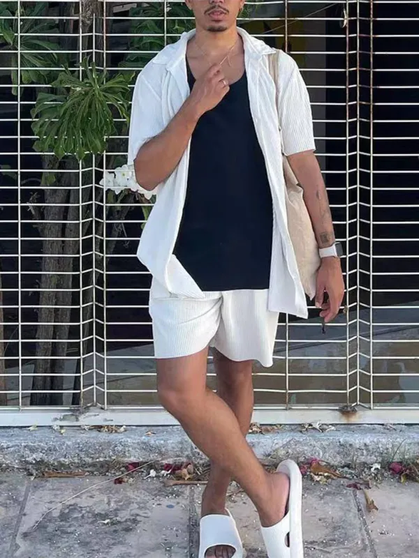 Summer Textured Shirt & Shorts Set for Men