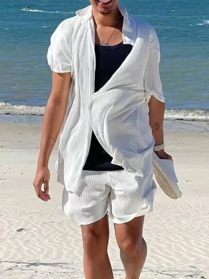 Summer Textured Shirt & Shorts Set for Men