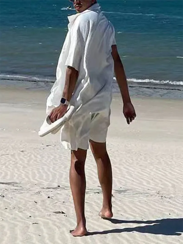 Summer Textured Shirt & Shorts Set for Men