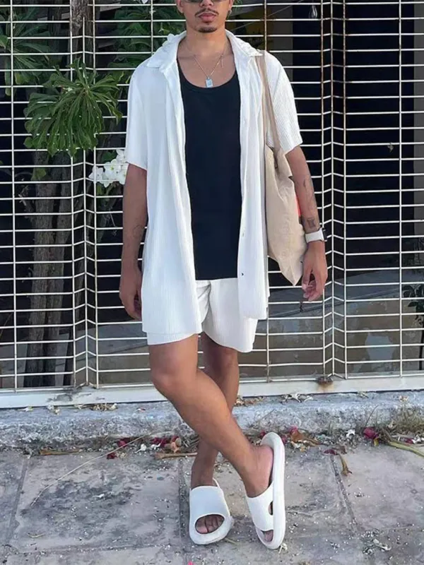 Summer Textured Shirt & Shorts Set for Men