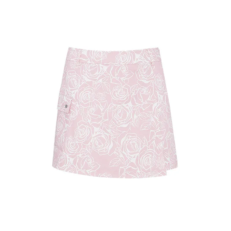 SVG Golf Pink Rose Print Skirt with Pockets