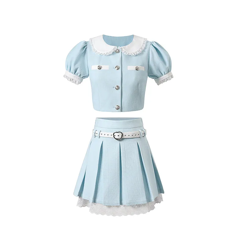 Sweet short top   high waist skirt two-piece set PL53503