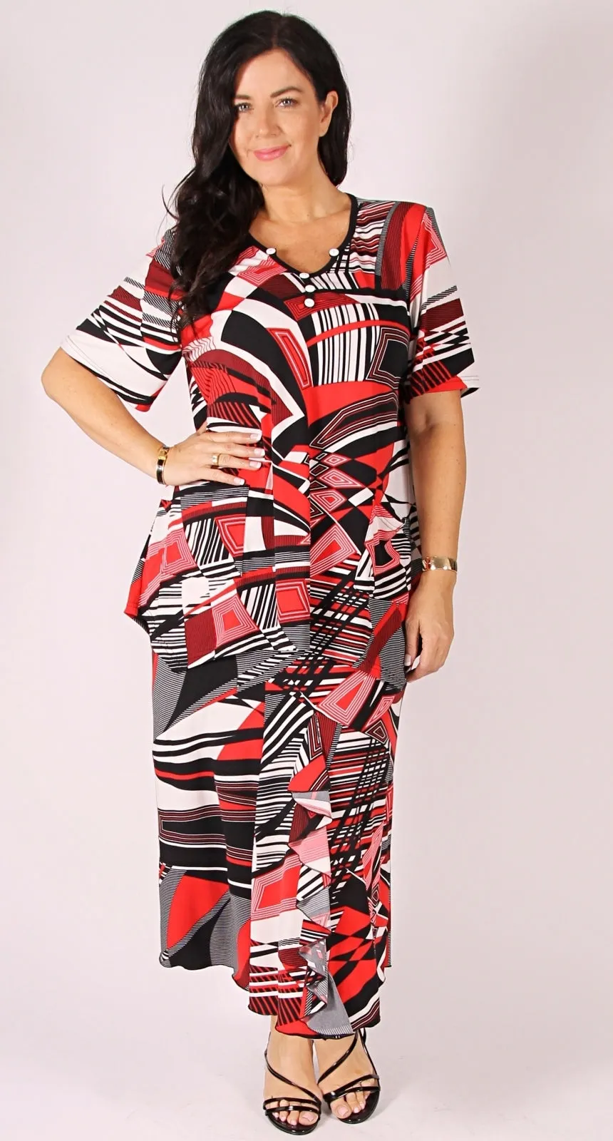 Swing Splice Skirt Red|Black Geo