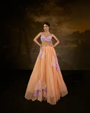 Tasmeekh Lavender And Orange Embroidered Lehenga Set