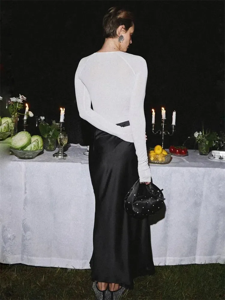Tossy Satin High Waist Maxi Skirt