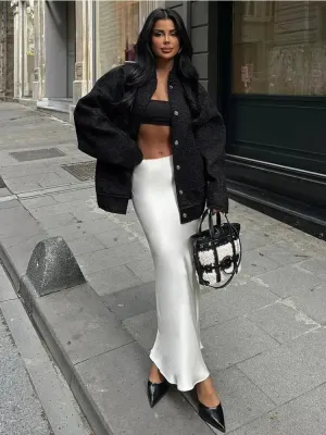 Tossy Satin High Waist Maxi Skirt