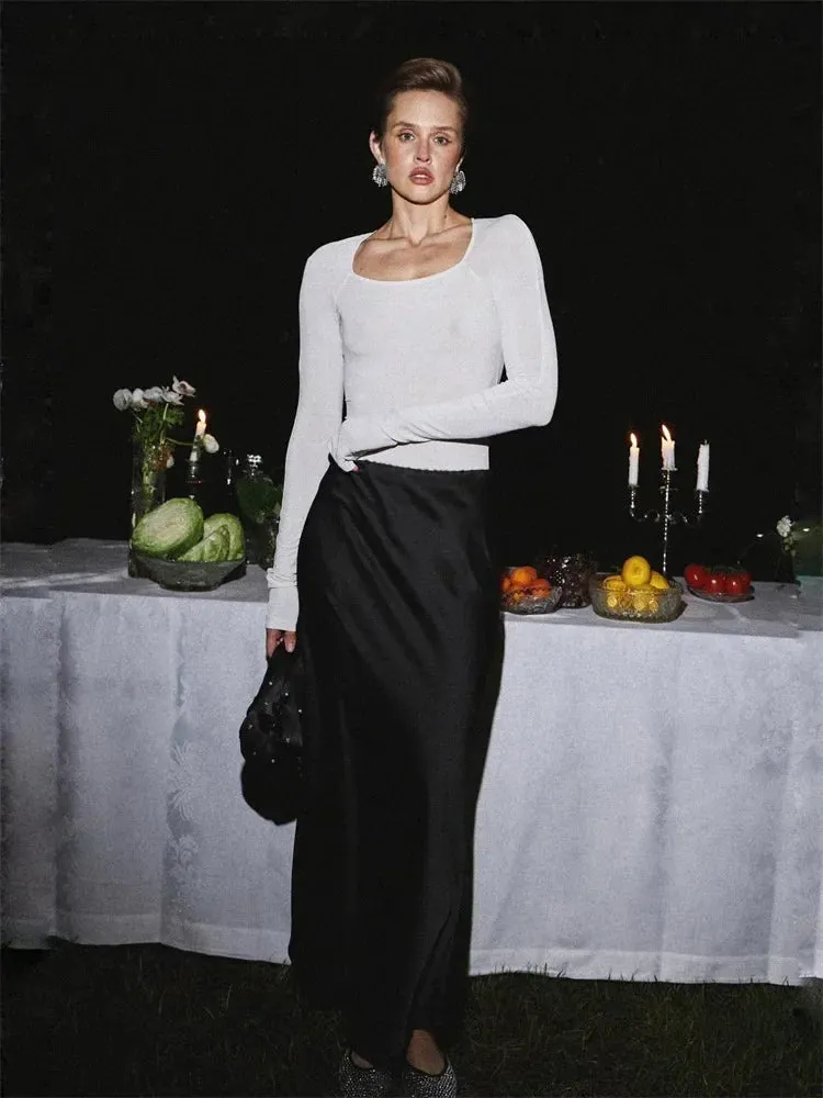 Tossy Satin High Waist Maxi Skirt