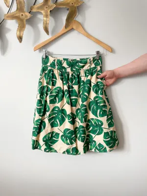Vero Moda Green Monstera Plant Print Cotton Knee Length Skirt - Small