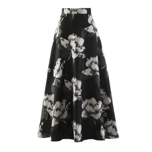 Vintage Print Skirt For Women High Waist A Line Colorblock Casual Midi Skirts Female Summer Fashion Clothing
