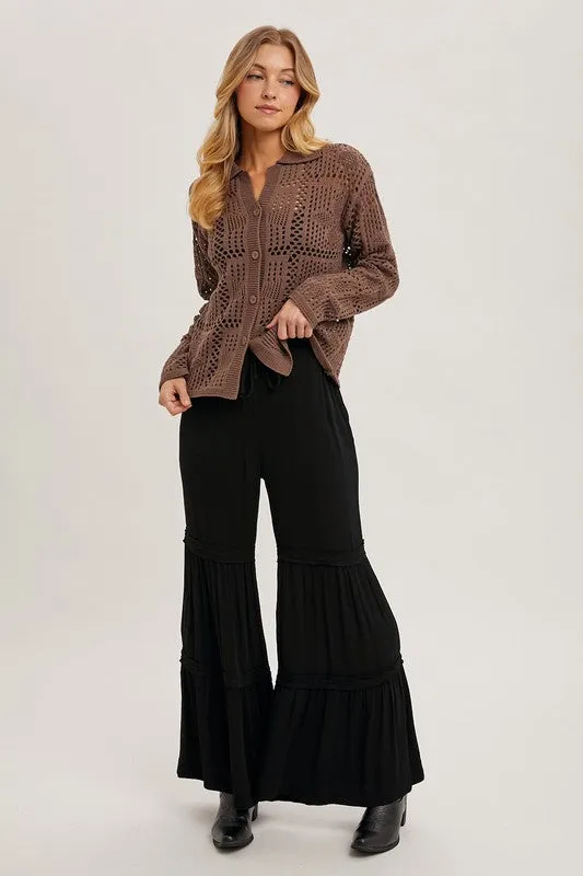 Waitlist 12/24 ♥ Jacie Long Sleeve Button Down Crochet Cardigan Top Brown