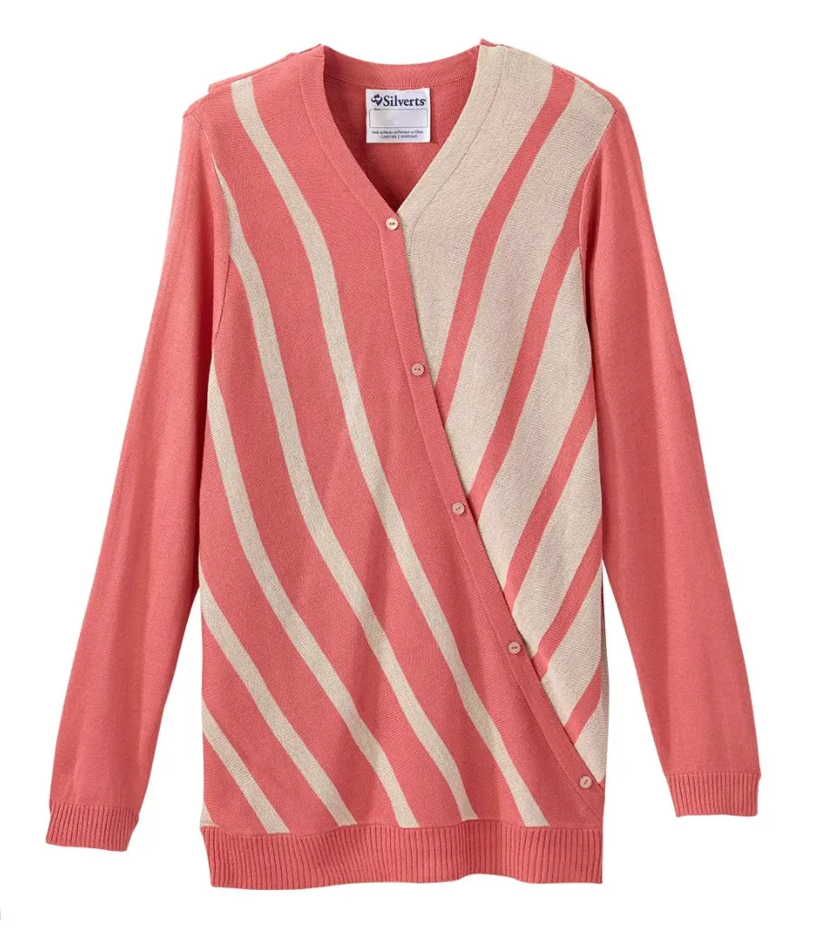 Women's Assisted Dressing Open Back Stripe Sweater