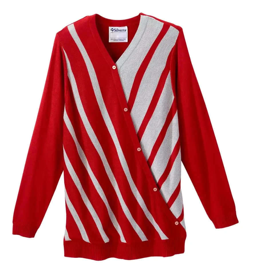 Women's Assisted Dressing Open Back Stripe Sweater