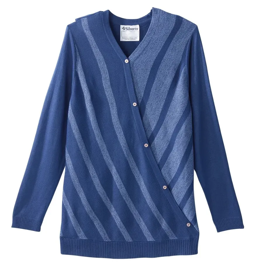 Women's Assisted Dressing Open Back Stripe Sweater