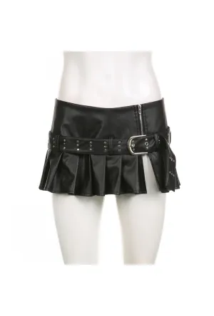 Y2K Black Micro Skirt with Pleats and Belt